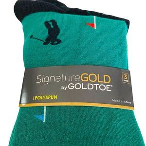 Goldtoe Socks Mens Signature Gold Golf Design Crew Socks Sz 6-12.5 3 Pair NEW
